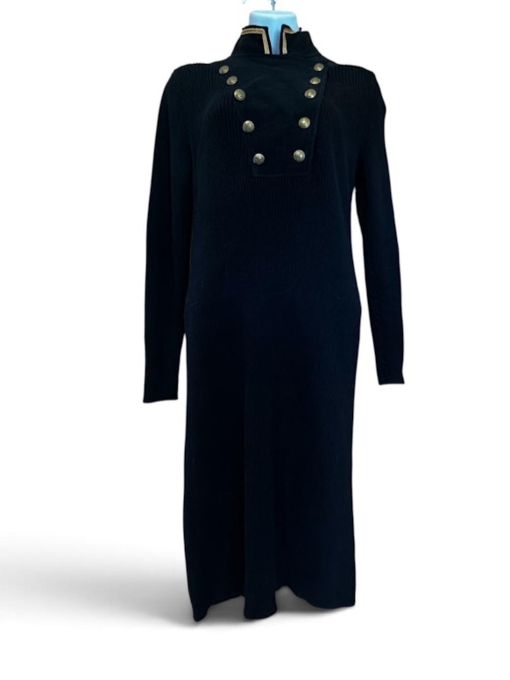 Lauren Ralph Lauren Button-Trim Rib-Knit Sweater Dress, Black - Picture 9 of 9